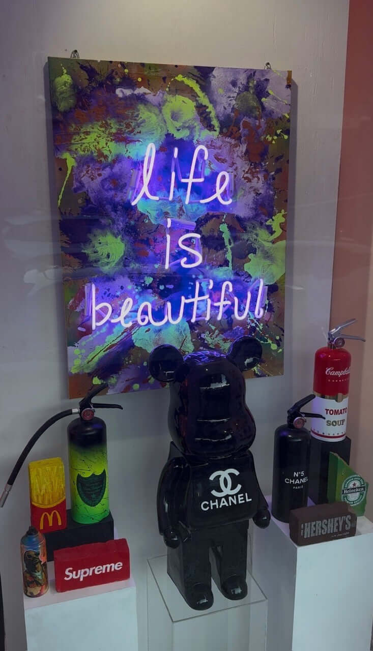 Life Is Beautiful — Real-glass neon on acrylic canvas by Missy Sunseri