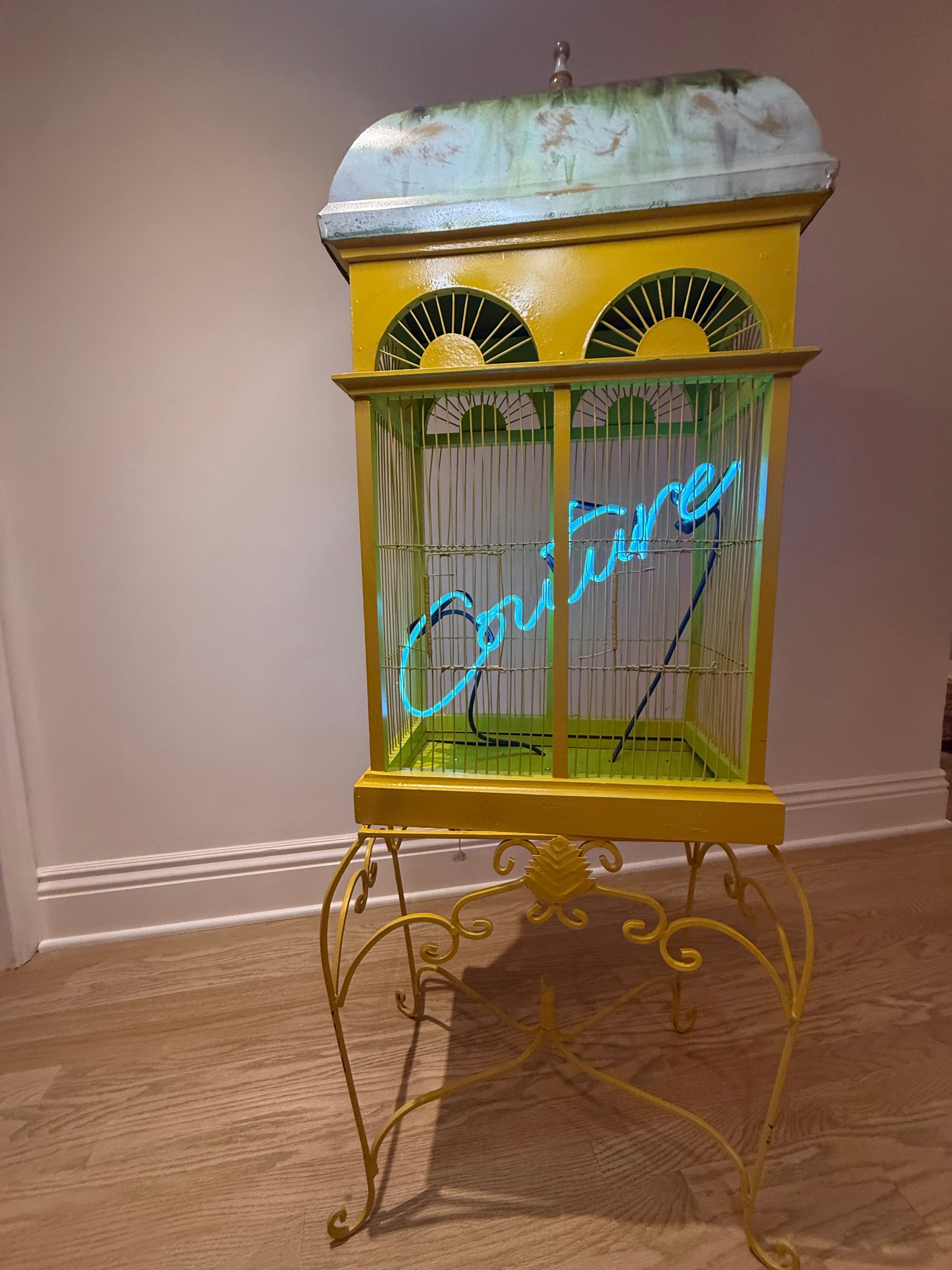 Birdcage Couture — Vintage neon birdcage sculpture by Missy Sunseri